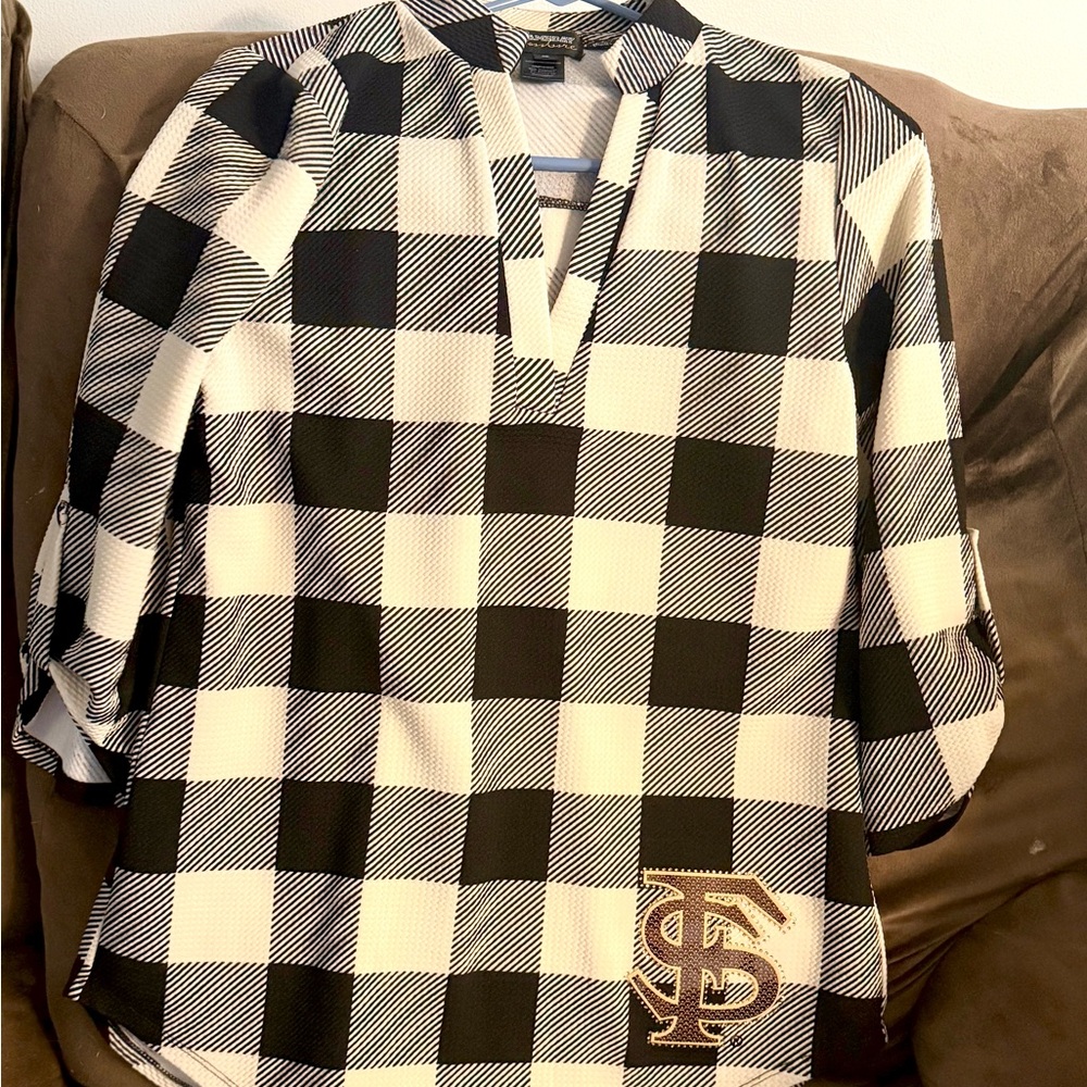 Gameday Crossfire Women’s Shirt Florida State Black & White Checkered Blouse